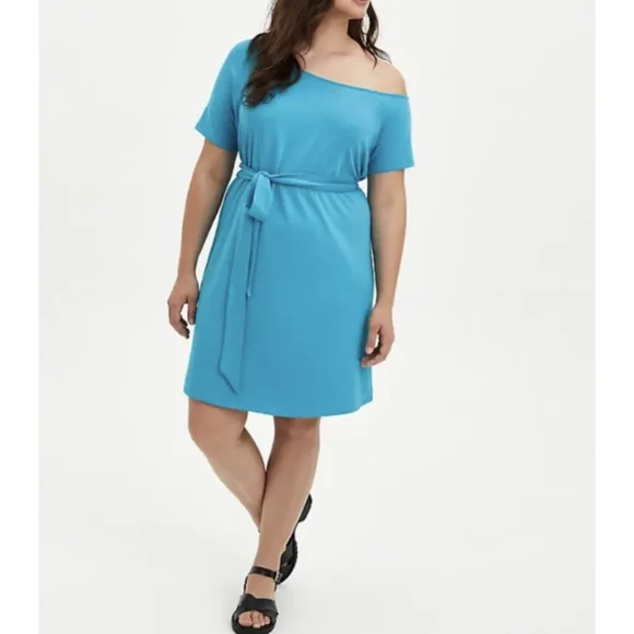 Torrid Blue Off Shoulder French Terry T-Shirt Dress Size 1X - Picture 1 of 8